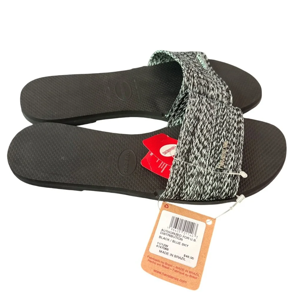 NEW Havaianas You Malta Flip Flops Sandals Slides Size 11 - 12W Black Blue Sky